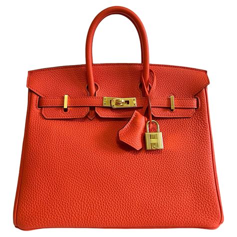 HERMES Togo Birkin 25 Orange Poppy .